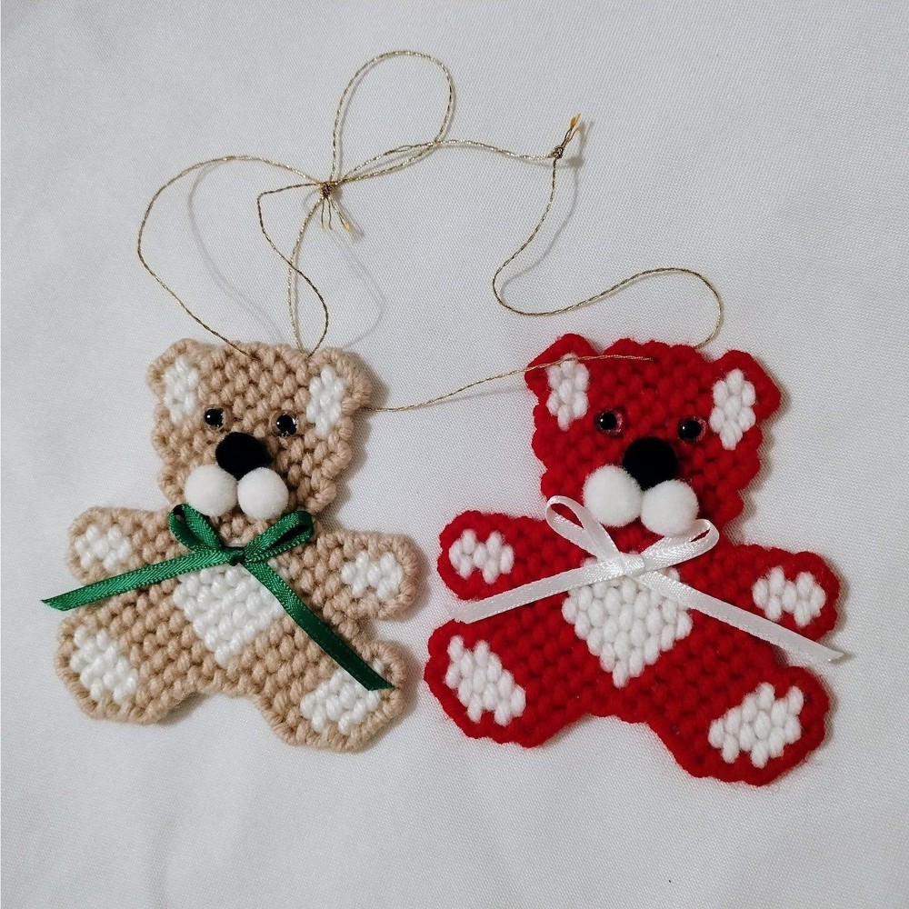 2 Bears Yarn Christmas Tree Ornaments